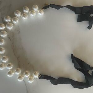 J. Crew Pearl and Black Ribbon Necklace